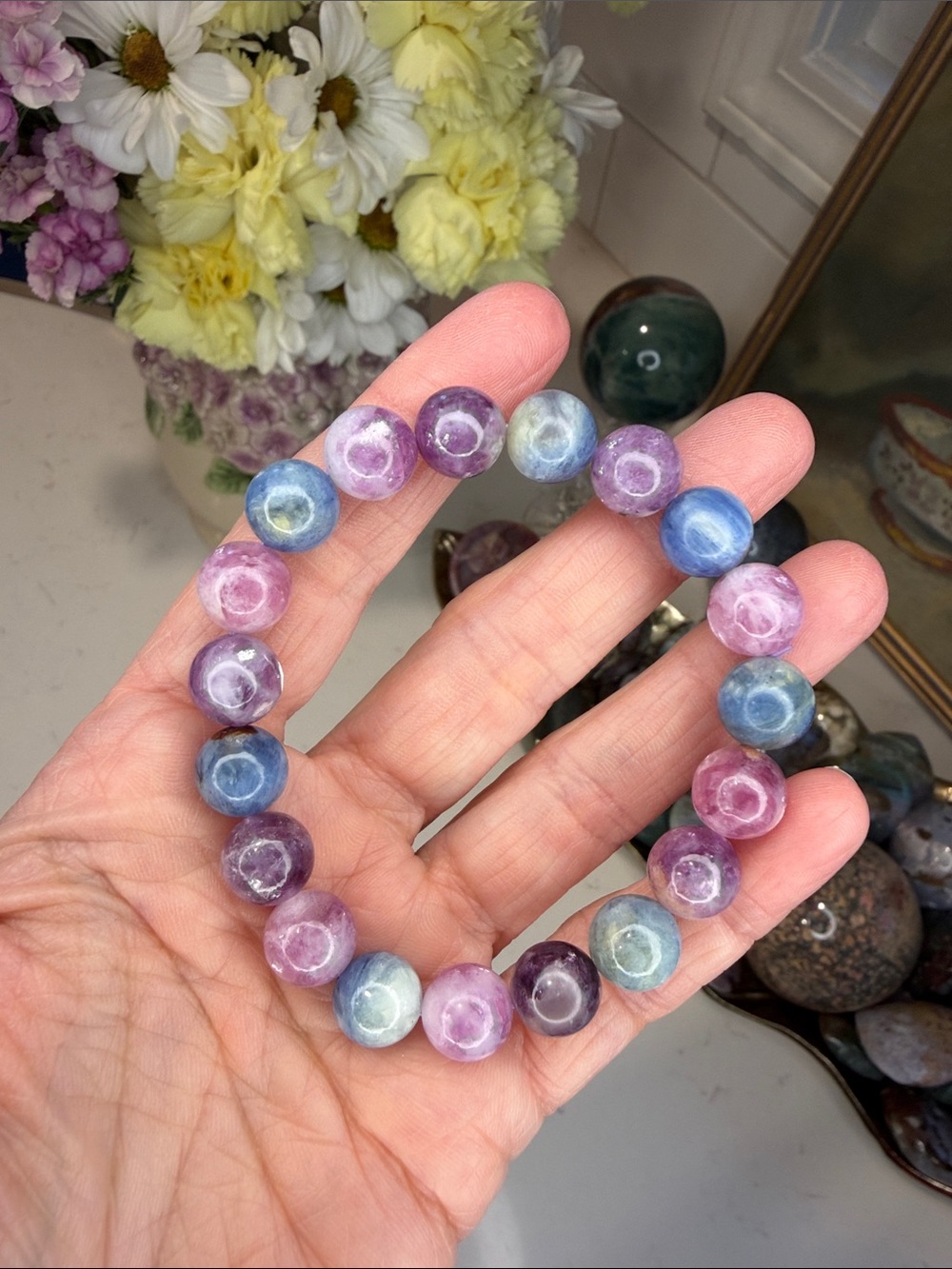 Lepidolite with Green Mica Bracelet: B1304